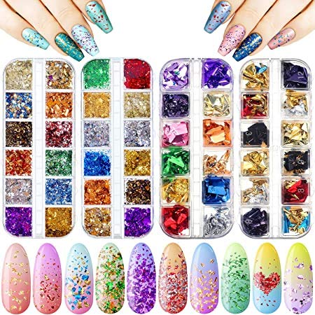 Nail Paillette Chip Foil Nail Glitter Nail Sequins Nails Rhinestones 8PCS Art Nail Decoration Set Nail Point Drill Set for Nail Art DIY Crafting (A)