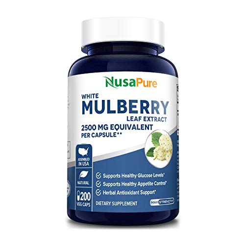 White Mulberry Leaf Extract 2500 mg 200 Veggie Caps ( Vegetarian, Non-GMO & Gluten-Free) Supports Healthy Glucose Levels, Supports Healthy Weight Management*