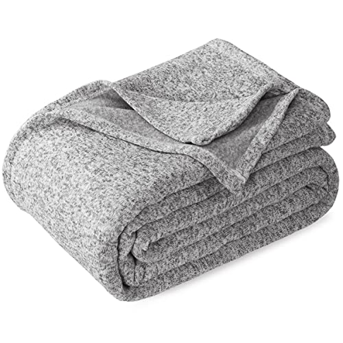 KAWAHOME Summer Sweatshirt Blanket King Jersey Blanket for Bed Breathable Couch Thin Knit Blanket Lightweight Hot Sleeper (108x90 Inches)- Grey