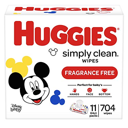 Book Cover Huggies Simply Clean Unscented Baby Wipes, 11 Flip-Top Packs (704 Wipes Total)