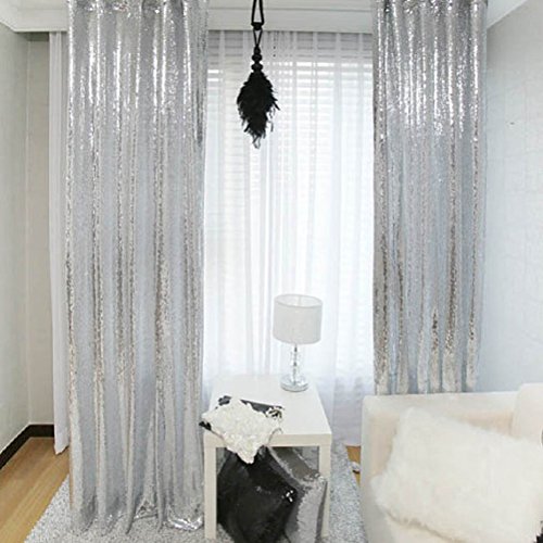 Book Cover TRLYC 2X8FT Christmas Silver Sequin Curtain Panel for Wedding Party
