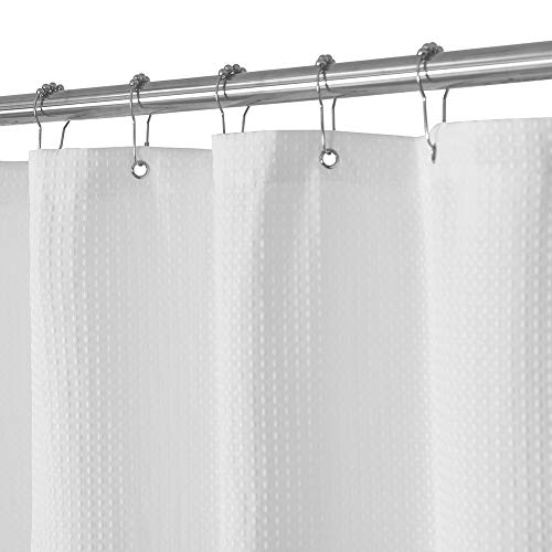 Book Cover Waffle Weave Fabric Shower Curtain 230 GSM Heavy Duty, Spa, Hotel Luxury, Water Repellent, White Pique Pattern, 71 x 72 Inches Decorative Bathroom Curtain
