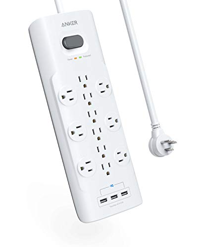 Book Cover Anker Power Strip Surge Protector, 12 Outlets & 3 USB Ports with Flat Plug, 6ft Extension Cord, PowerIQ for iPhone XS/XS Max/XR/X, Galaxy, for Home, Office, and More (4000 Joules) (white)