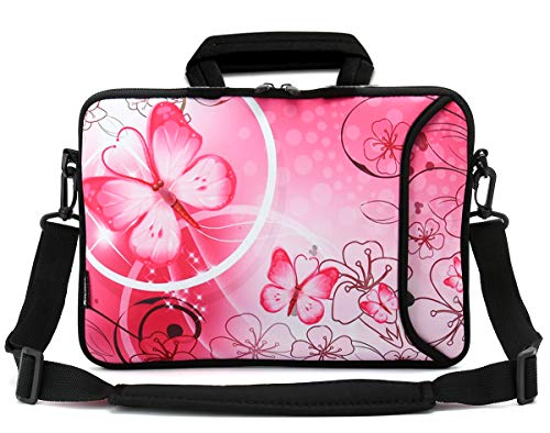 RICHEN 11 11.6 12 12.5 13 inches Case Laptop/Chromebook/Ultrabook/Notebook PC Messenger Bag Tablet Travel Case Neoprene Handle Sleeve with Shoulder Strap (11-13.3 inch, Pink Butterfly)