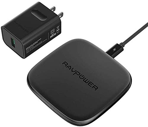 RAVPower Wireless Charger, Qi-Certified Wireless Charging Pad 10W Fast for Galaxy S9+ S9 S8+ S8 Note 8 with HyperAir,7.5W Compatible iPhone Xs MAX XR XS X 8 Plus(QC 3.0 Adapter)