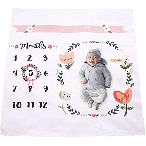 Book Cover Baby Monthly Milestone Blanket - Throw for Infant & Babies 0-3 Months, 3-6, 6-9, 9-12 Photography Backdrop Photo Prop for Newborn Boy & Girl