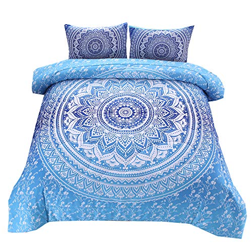 Book Cover NTBED Bohemian Bedding Mandala Comforter Set, Exotic Pattern Boho Bedding set(Queen, Multi) (Blue, Queen)