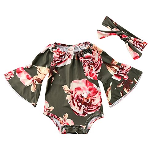 Book Cover Newborn Baby Girl Floral Bodysuit+Headnband 2pcs Summer Flare Sleeve Fashion Jumpsuit 0-24Months