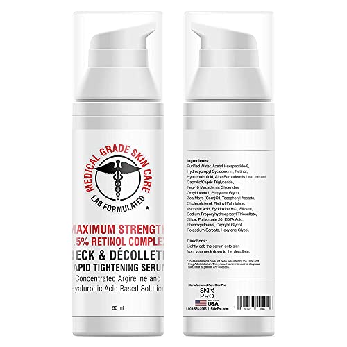 SkinPro Neck and Décolleté Anti Aging Firming Cream — Skin Tightening Cream with Retinol Moisturizer, Argireline and Hyaluronic Acid — Helps Reduce Wrinkles, Fine Lines and Sagging