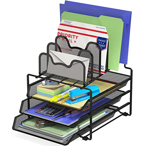 SimpleHouseware Desk 3 Sliding Tray and 5 Stacking Section Organizers, Black