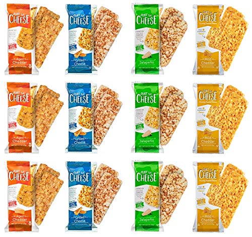 Just the Cheese Bars, Crunchy Baked Low Carb Snack Bars. 100% Natural Cheese. High Protein and Gluten Free, Variety Box (12 Two-Bar Packs)