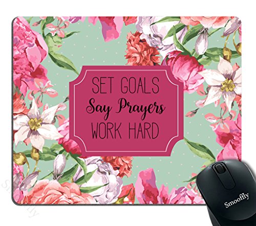 Smooffly Gaming Mouse Pad Custom,Set Goals Say Prayers Work Hard Floral Mouse Pad - Neoprene Inspirational Quote Mousepad