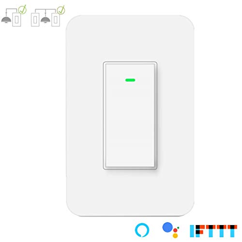 3 Way Smart Wi-Fi Light Switch Plus, Single Pole/3 Way Switch, Works With Amazon Alexa Google Assistant & IFTTT,Remote Control, Timing Function No Hub Required(1-Pack)