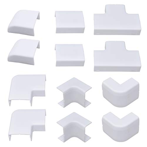 Couplers/Connectors for use with the Quality Clever Cable Cover Organizer Kit, 12 Pack, 2 of Each Type- Straight Connector, Flat Elbow, Inside Elbow, Outside Elbow, Tee, End Cap