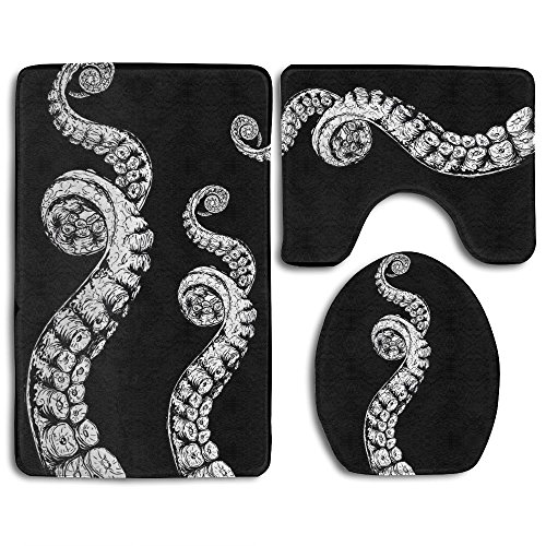 FPDragon Octopus Legs Bathroom 3-Piece Mat Sets Pedestal Mat+Lid Toilet Cover+Bath Mat Doormat Non-slip Rug