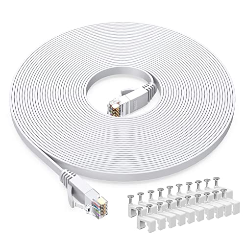 BUSOHE Cat6 Ethernet Cable 20 FT White, Cat-6 Flat RJ45 Computer Internet LAN Network Ethernet Patch Cable Cord - 20 Feet