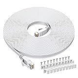 Cat6 Ethernet Cable 20 FT White, BUSOHE Cat-6 Flat RJ45 Computer Internet LAN Network Ethernet Patch Cable Cord - 20 Feet