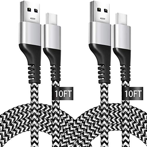 USB Type C Cable, 10FT 2Pack Long USB C Charger Cable for Samsung S10, Durable Braided USB C to A Cable, USB C Cord for Samsung Galaxy S8 S9 S10 Plus Note 8 9, LG G7 G6 V30, Google Pixel 3XL, Moto Z3