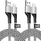 USB Type C Cable, 10FT 2Pack Long USB C Charger Cable for Samsung S10, Durable Braided USB C to A Cable, USB C Cord for Samsung Galaxy S8 S9 S10 Plus Note 8 9, LG G7 G6 V30, Google Pixel 3XL, Moto Z3