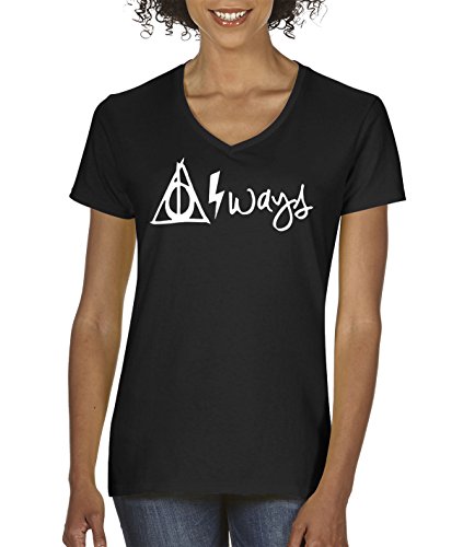 New Way 837 - Women's V-Neck T-Shirt Harry Potter Always Hallows Lightning Bolt