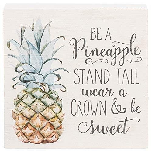 P. Graham Dunn Pineapple Stand Crown Be Sweet Whitewash 5.5 x 5.5 Solid Wood Barnhouse Block Sign