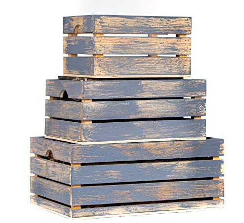 Winship Stake and Lath, Inc. Handmade Rustic Distressed Grey Wood Crates, Nested Set of 3