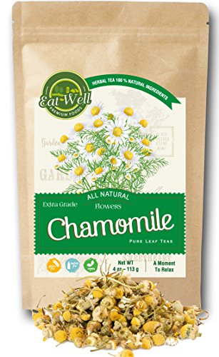 EAT WELL PREMIUM FOODS Chamomile Flowers Tea | 4 oz Reseable Bag | Chamomile Tea Loose Leaf | Extra Grade,Dried Chamomile Herbal Tea | Relax, Sleep Well