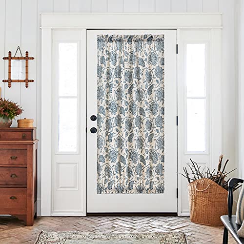 French Door Panel Curtains Paisley Scroll Printed Linen Textured French Door Curtains 72 inches Long French Door Panels, Tieback Included, 1 Panel, Teal