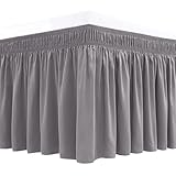 Biscaynebay Wrap Around Bed Skirts for King & Cal King Beds 15" Drop, Silver Grey Adjustable Elastic Dust Ruffles Easy Fit Wrinkle & Fade Resistant Silky Luxurious Fabric Machine Washable