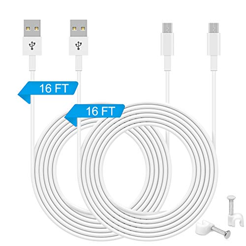 FASTSNAIL 16.4FT Power Extension Cable for WyzeCam/WyzeCam V3/ WyzeCam Pan/Wyze Cam Pan V2/ KasaCam/NestCam Indoor/Yi Cam,USB to Micro USB Charging and Data Sync Cord 2 Pack