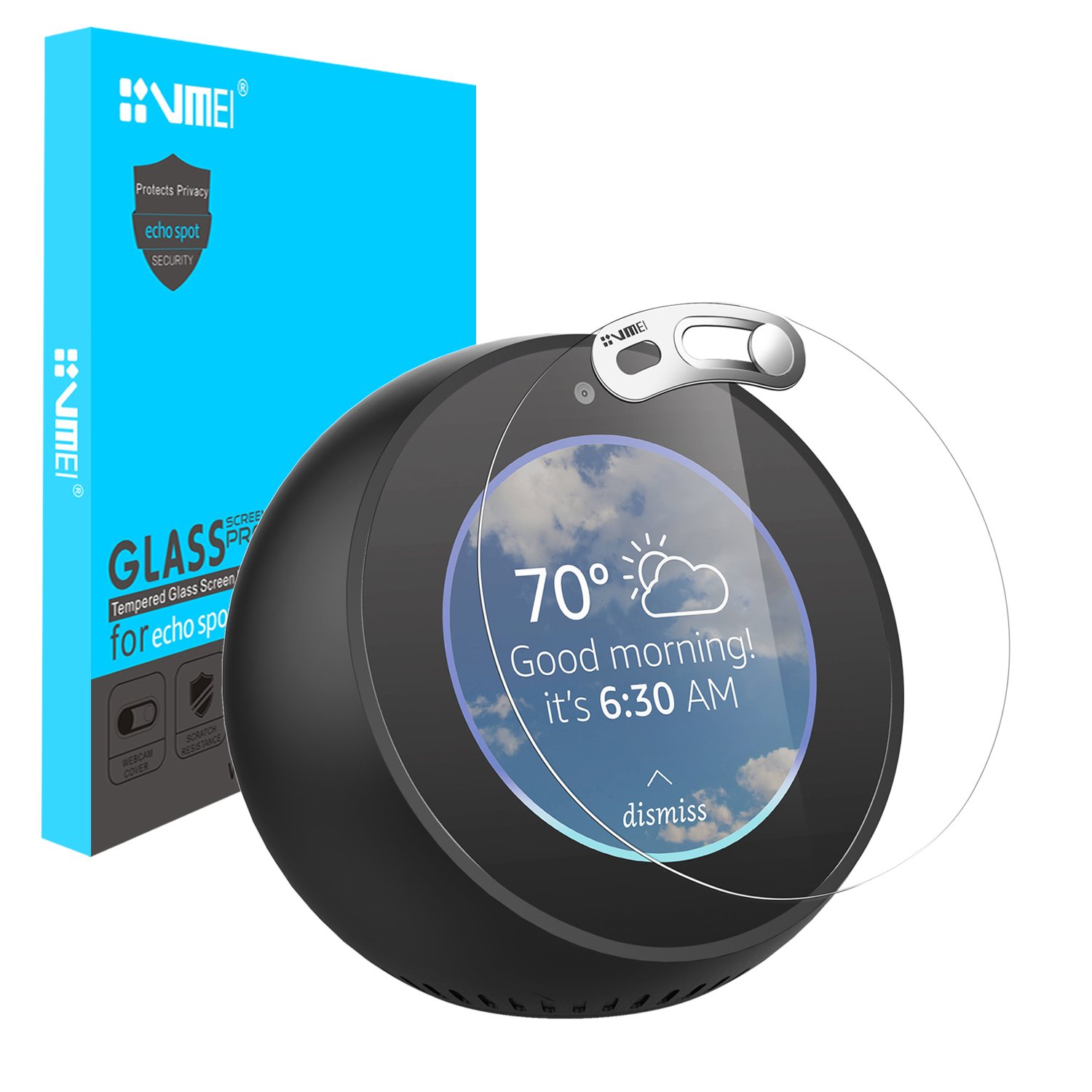 Book Cover Echo Spot Screen Protector-Protect The Echo Spot's Screen, Remove Residual Fingerprints and Protect The Privacy of Users.Designed by VMEI (Silver)