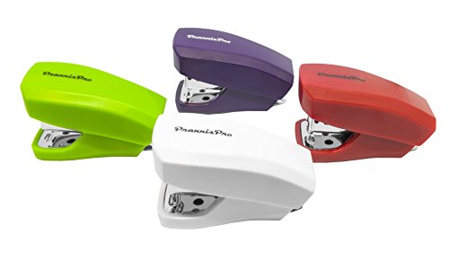 Book Cover PraxxisPro, Mini Staplers, Built in Staple Remover, Staples 2 to 18 Sheets. Set of 4 (Red, Purple, White, Green) ...