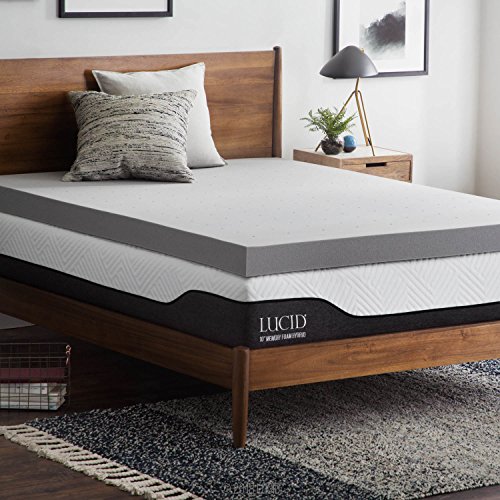 Book Cover Lucid 4 Inch Bamboo Charcoal Memory Foam Mattress Topper - Twin