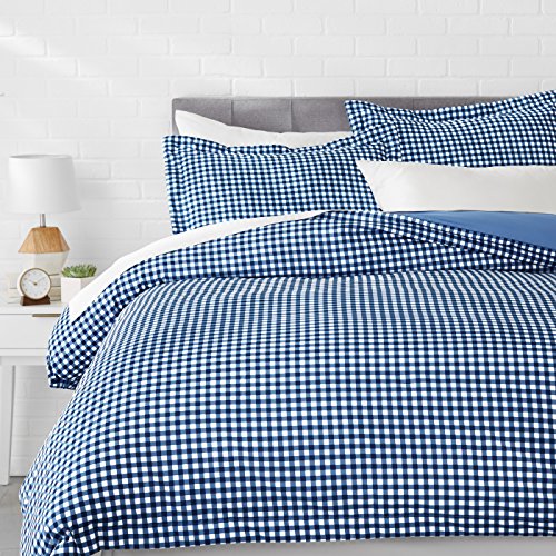 Amazon Basics Light-Weight Microfiber Duvet Cover Set with Snap Buttons - Full/Queen, Gingham Plaid