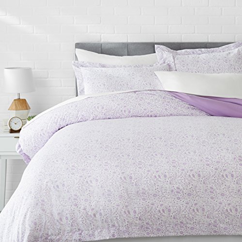 Book Cover Amazon Basics Light-Weight Microfiber Duvet Cover Set with Snap Buttons - Full/Queen, Lavender Paisley