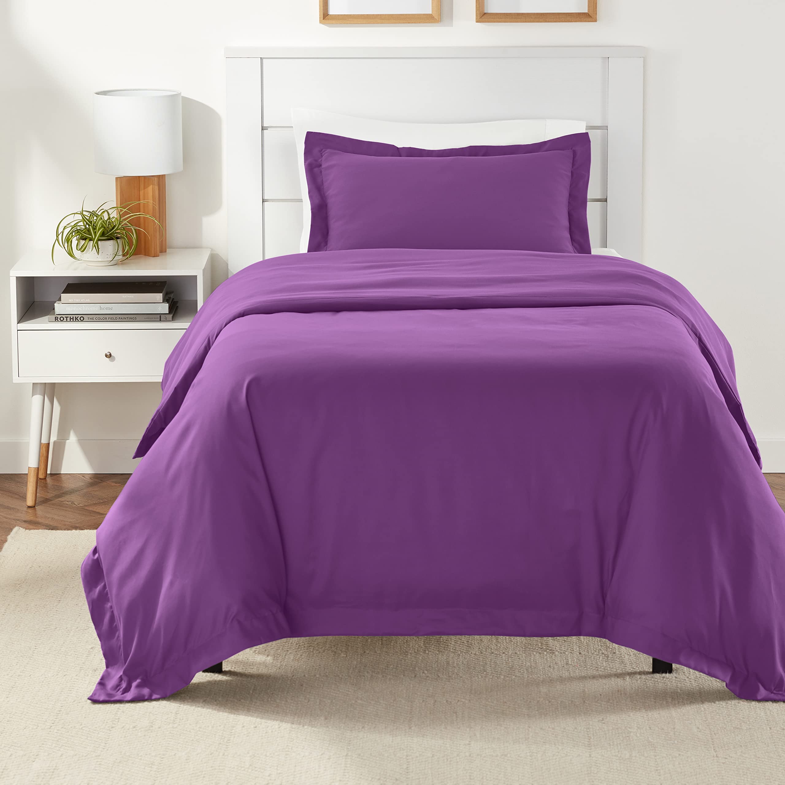 Book Cover Amazon Basics Lightweight Microfiber Duvet Cover Set with Snap Buttons, Twin/Twin XL, Plum Plum Twin/Twin XL Snap Buttons