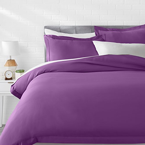 AmazonBasics Light-Weight Microfiber Duvet Cover Set - King, Plum