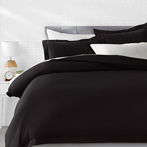 Book Cover Amazon Basics Light-Weight Microfiber Duvet Cover Set with Snap Buttons - Full/Queen, Black