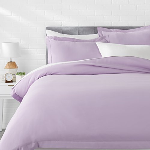 Book Cover Amazon Basics Light-Weight Microfiber Duvet Cover Set with Snap Buttons - King, Frosted Lavender