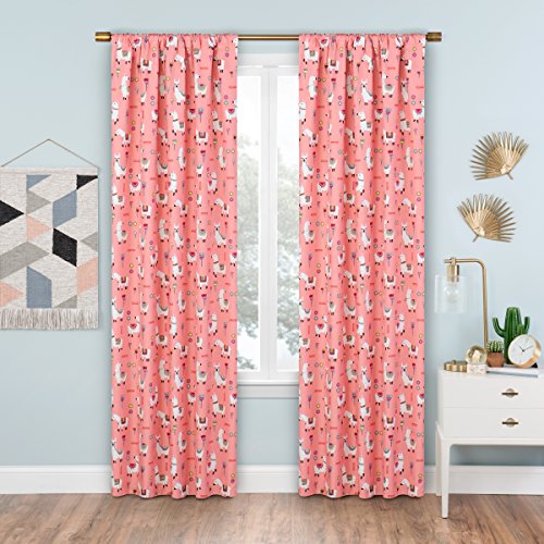 Eclipse Llama Drama Thermal Insulated Single Panel Rod Pocket Room Darkening Privacy Curtains for Nursery, 42 in x 63 in, Coral