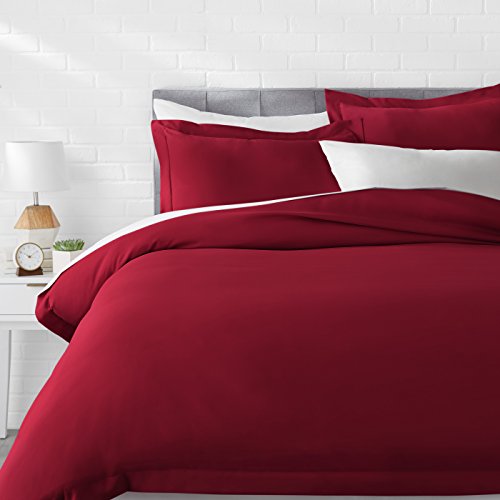Amazon Basics Light-Weight Microfiber Duvet Cover Set with Snap Buttons - King, Burgundy