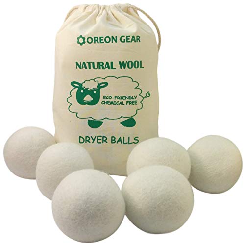Oreon Gear Premium Wool Dryer Balls for Laundry, Set of 6, Reusable Natural Fabric Softener, Reduces Wrinkles and Saves Drying Time
