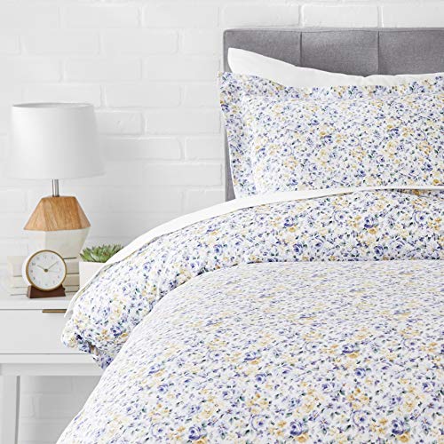 Amazon Basics Light-Weight Microfiber Duvet Cover Set with Snap Buttons - Twin/Twin XL, Blue Floral
