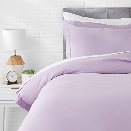 Book Cover Amazon Basics Light-Weight Microfiber Duvet Cover Set with Snap Buttons - Twin/Twin XL, Frosted Lavender