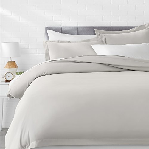 Amazon Basics Light-Weight Microfiber Duvet Cover Set with Snap Buttons - Full/Queen, Light Grey