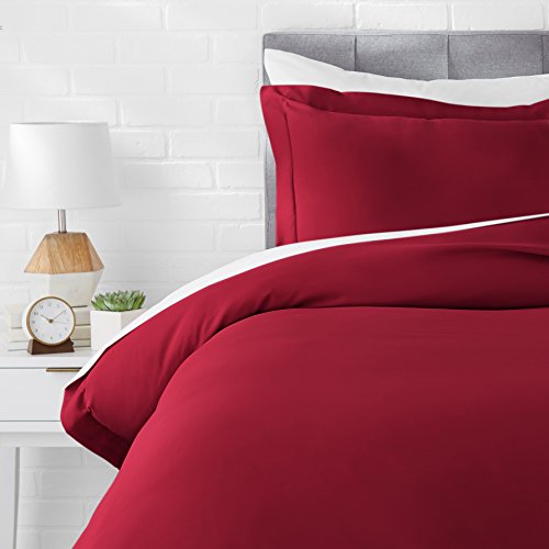 Amazon Basics Light-Weight Microfiber Duvet Cover Set with Snap Buttons - Twin/Twin XL, Burgundy