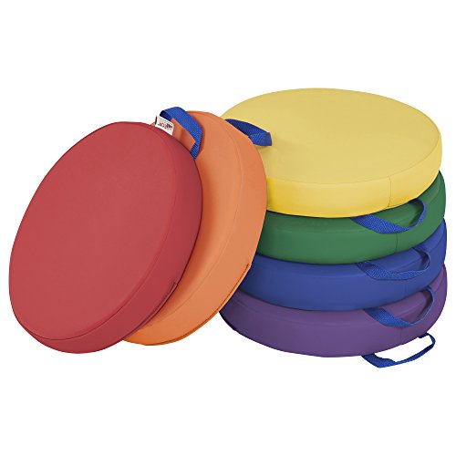 ECR4Kids SoftZone Floor Cushions with Handles, 2" Deluxe Foam, Round, Assorted, (6-Pack)