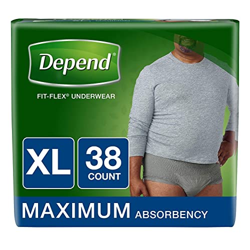 Book Cover Depend FIT-FLEX Incontinence Underwear for Men, Maximum Absorbency, Disposable, Extra-Large, Grey, 38 Count