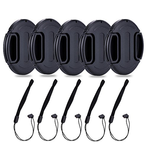 JJC 39mm Center Snap-on Lens Cap Camera Front Lens Cover for Canon Nikon Fujifilm Sony Olympus Panasonic Any Lens with 39mm Filter Thread Replaces Original Cap with Free Lens Cap Keeper -5pack