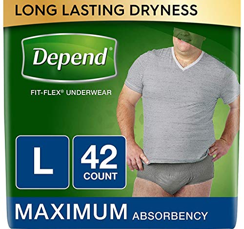 Book Cover Depend FIT-FLEX Incontinence Underwear for Men, Maximum Absorbency, Disposable, L, Grey, 42 Count